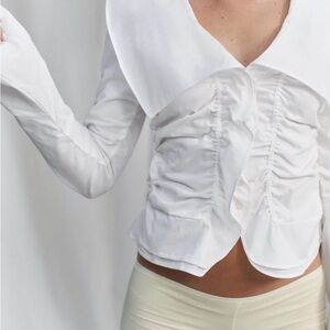 Zara White Ruched Button-Front Blouse